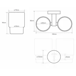 Стакан двойной для зубных щеток OMEGA настенный 160x95x90мм, хром