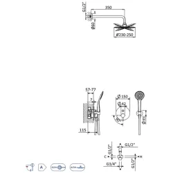 Душевой набор, скрытого монтажа, с душевой лейкой из нержавеющей стали UltraThin (Ультра тонкая) Ø250 мм Lusitano 107 760 8ST Satinox