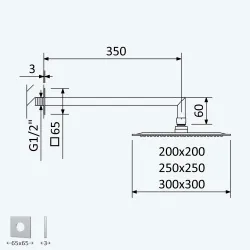 Душевая лейка, стальная 250x250 мм с настенным держателем - QuadraBlue 145 526 1CR Chrome