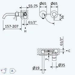 Смеситель для раковины скрытого монтажа Leaf 167 012 1MM Morning Mist (излив 200 мм, ручка тип 2)