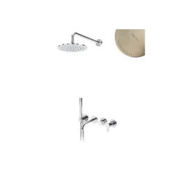 Душевой набор, скрытого монтажа, душевой лейкой Ø250 мм и наливом на ванну Leaf 167 240 0MM Morning Mist, шланг в черной матовой оплетке