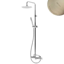 Душевая система с наливом на ванну и верхней лейкой из латуни Ø300 мм Leaf 167 283 1MM Morning Mist, шланг в черной матовой оплетке