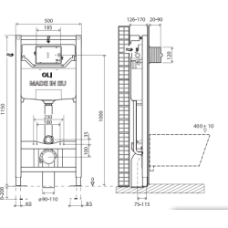 Комплект инсталляции OLI 120 механическая + клавиша Slim INOX металлическая, gun metal