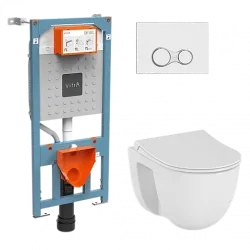 Комплект: подвесной безободковый унитаз S40 SmoothFlush с тонким сиденьем с микролифтом, инсталляцией и панелью управления глянцевый хром