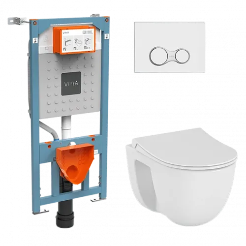 Комплект: подвесной безободковый унитаз S40 SmoothFlush с тонким сиденьем с микролифтом, инсталляцией и панелью управления глянцевый хром