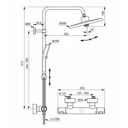 Система душевая Ideal Standard Ceratherm T25+ черная матовая, с термостатом