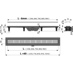 Душевой лоток AlcaPlast Simple APZ10 650 с решеткой и опорами