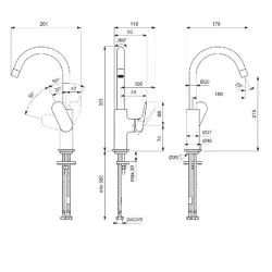 Ideal Standard Ceralife O Смеситель для раковины H21.5см., на 1 отв., с поворотным изливом, хром