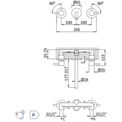 Внешняя часть смесителя для раковины на 3 отверстия. Длина излива 170мм Lusitano Sunrise