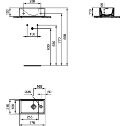Раковина Ideal Standard TEMPO 37*21 , отверстие справа