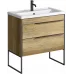Комплект напольной тумбы Aqwella Fargo 82x46 см, дерево темное с умывальником Фостер 820