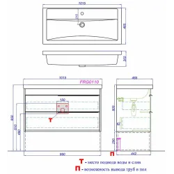 Комплект напольной тумбы Aqwella Fargo 101x46 см, дерево темное с умывальником Фостер 1010
