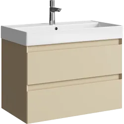 Комплект подвесной тумбы Aqwella Geometria 81x48 см на 2 ящ., бежевый с умывальником Вилис 81