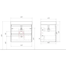 Комплект подвесной тумбы Aqwella Geometria 66x47 см на 2 ящ., белый с умывальником Вилис 66