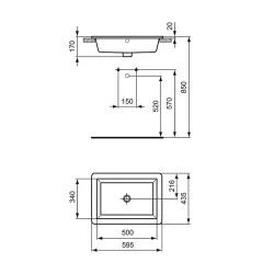 Встраиваемый умывальник 59,5x43,5 см Ideal Standard STRADA  (возможен монтаж под столеш. докупается - T645567)