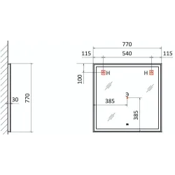 Зеркало Raval Prima 77x77 (ШxВ) с подсветкой