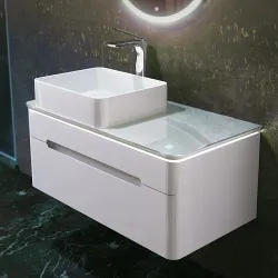 Тумба Jorno Shine 90x50 подвесная белая, с подсветкой