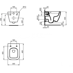 Подвесной унитаз Ideal Standard i.life S (Короткая проекция - 48 см.) с технологией RimLS+ с тонким сиденьем Soft-Close