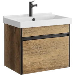 Комплект подвесной тумбы Aqwella Urban 60x40 см, дерево темное  с умывальником Фостер 60