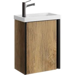 Комплект подвесной тумбы Aqwella Urban 45x25 см, дерево темное  с умывальником Фостер 45