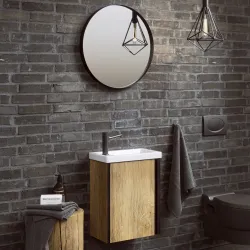 Комплект подвесной тумбы Aqwella Urban 45x25 см, дерево темное  с умывальником Фостер 45
