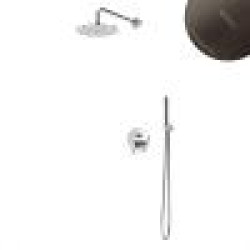 Душевой набор, скрытого монтажа, с латунной душевой лейкой Ø250 мм и ручным душем Elo Leaf 167 722 1MG Gunmetal, шланг в черной матовой оплетке