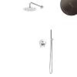 Душевой набор, скрытого монтажа, с латунной душевой лейкой Ø250 мм и ручным душем Elo ручка тип 2 Leaf 167 722 2MG Gunmetal, шланг в черной матовой оплетке