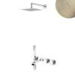 Система скрытого монтажа Bruma Escudo на 3 потока Set 102 140 2MM, верхний душ 300x300мм Morning Mist, шланг в черной матовой оплетке