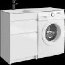 Комплект левой напольной тумбы для монтажа со стиральной машиной Aqwella Duet 115x50 см, белый с умывальником Форма 1150