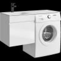 Комплект левой подвесной тумбы для монтажа со стиральной машиной Aqwella Duet 115x50 см, белый с умывальником Форма 1150