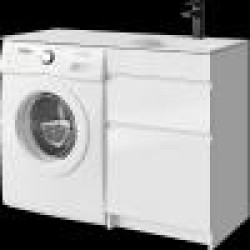 Комплект правой напольной тумбы для монтажа со стиральной машиной Aqwella Duet 115x50 см, белый с умывальником Форма 1150