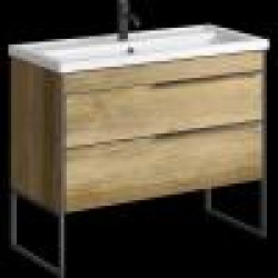 Комплект напольной тумбы Aqwella Fargo 101x46 см, дерево темное с умывальником Фостер 1010