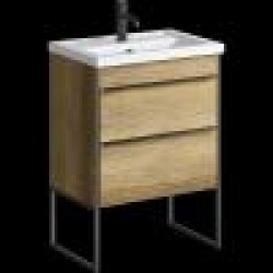 Комплект напольной тумбы Aqwella Fargo 60x41 см, дерево темное с умывальником Фостер 600