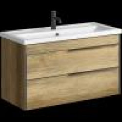 Комплект подвесной тумбы Aqwella Fargo 100x46 см, темное дерево с умывальником Фостер 100