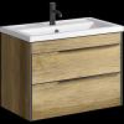 Комплект подвесной тумбы Aqwella Fargo 80x46 см, темное дерево с умывальником Фостер 80