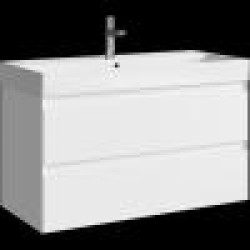 Комплект подвесной тумбы Aqwella Geometria 100x45 см на 2 ящ., белый с умывальником Вилис 100