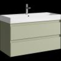 Комплект подвесной тумбы Aqwella Geometria 100x45 см на 2 ящ., зеленый с умывальником Вилис 100