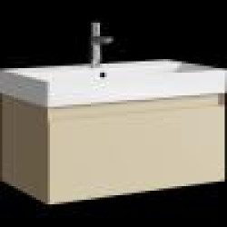 Комплект подвесной тумбы Aqwella Geometria 81x48 см, бежевый с умывальником Вилис 81