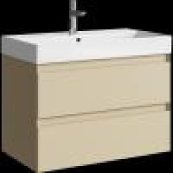 Комплект подвесной тумбы Aqwella Geometria 81x48 см на 2 ящ., бежевый с умывальником Вилис 81