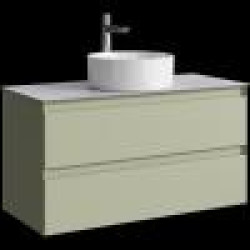 Комплект подвесной тумбы Aqwella Geometria 100x45 см на 2 ящ., зеленый со столешницей из керамогранита, серый камень