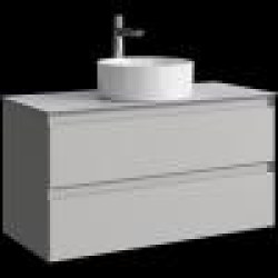 Комплект подвесной тумбы Aqwella Geometria 100x45 см на 2 ящ., светло-серый со столешницей из керамогранита, серый камень