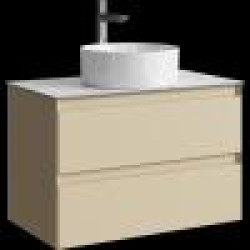 Комплект подвесной тумбы Aqwella Geometria 81x48 см на 2 ящ., бежевый со столешницей из керамогранита, мрамор белый