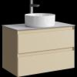 Комплект подвесной тумбы Aqwella Geometria 81x48 см на 2 ящ., бежевый со столешницей из керамогранита, серый камень