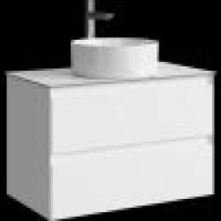 Комплект подвесной тумбы Aqwella Geometria 81x48 см на 2 ящ., белый со столешницей из керамогранита, мрамор белый