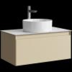 Комплект подвесной тумбы Aqwella Geometria 81x48 см, бежевый со столешницей из керамогранита, мрамор белый