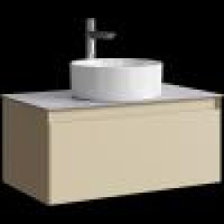 Комплект подвесной тумбы Aqwella Geometria 81x48 см, бежевый со столешницей из керамогранита, серый камень