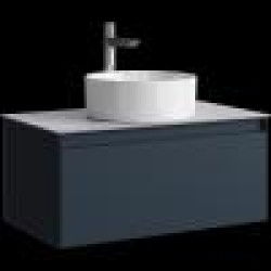 Комплект подвесной тумбы Aqwella Geometria 81x48 см, темно-синий со столешницей из керамогранита, серый камень