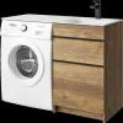Комплект правой напольной тумбы для монтажа со стиральной машиной Aqwella Terra 115x50 см, дуб балтийский с умывальником Форма 1150
